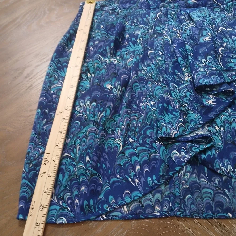 Michael Kors Short Skirt‎ Blue/TealPrint WaterfallFront Soft Pleats Sz 10P
